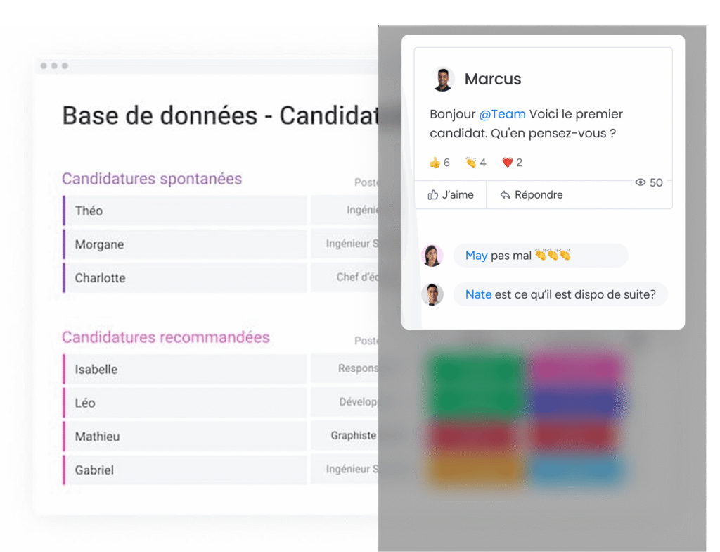 Espace d'échange et de collaboration sur des profils de candidats pour faciliter le recrutement.